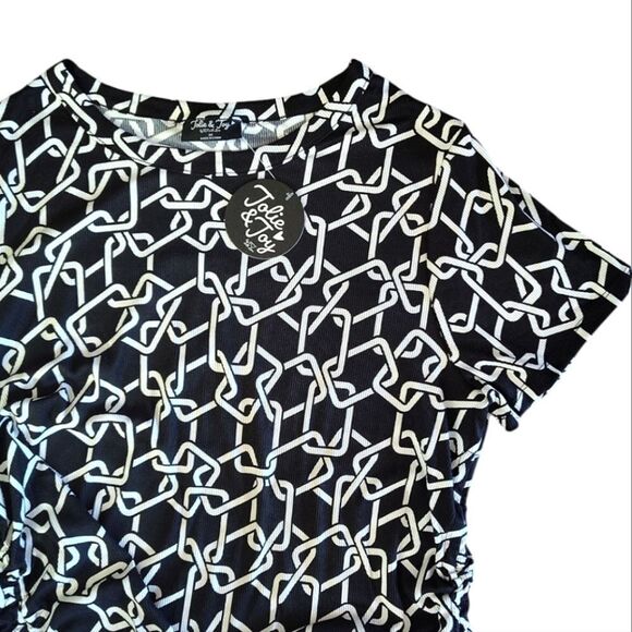 Jolie & Jolie Black White Chain Printed Side Tie Ruching Blouse 2X NWT - Picture 6 of 12
